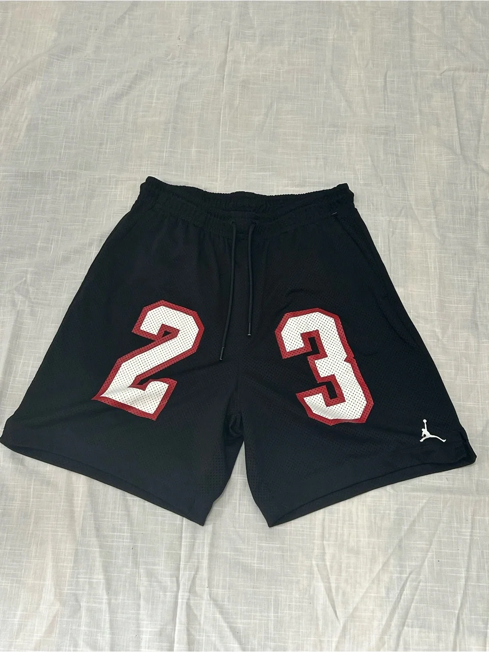 Jordan Black Mesh Basketball Shorts with Red and White Size L